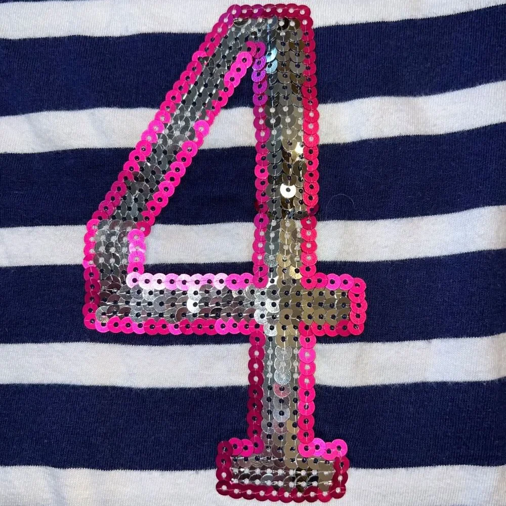 Justice Girls T Shirt Long Sleeve Stripes Pink Sequin No 4 Crew Neck Medium 12